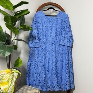 Jessica London 28W Blue Lace Fit and Flare 3/4 Sleeve Dress NEW